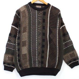 Vintage Cortina Italia Sweater Mens Brown Pullover Retro Pattern Medium 90's